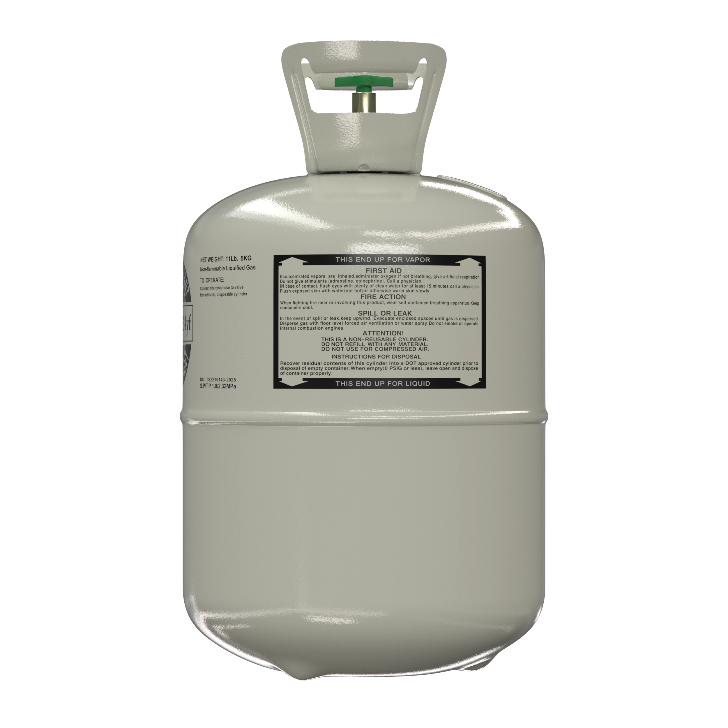 R1234YF 11 lb cylinder rear first-aid and disposal instructions