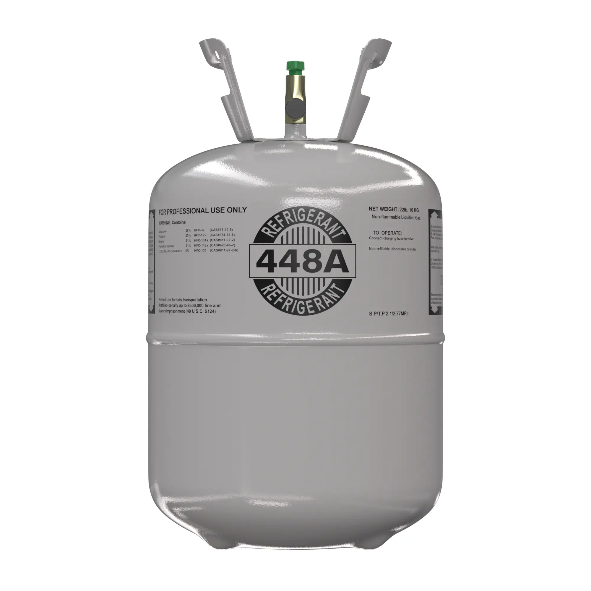 R448A 22 lb virgin refrigerant cylinder front view