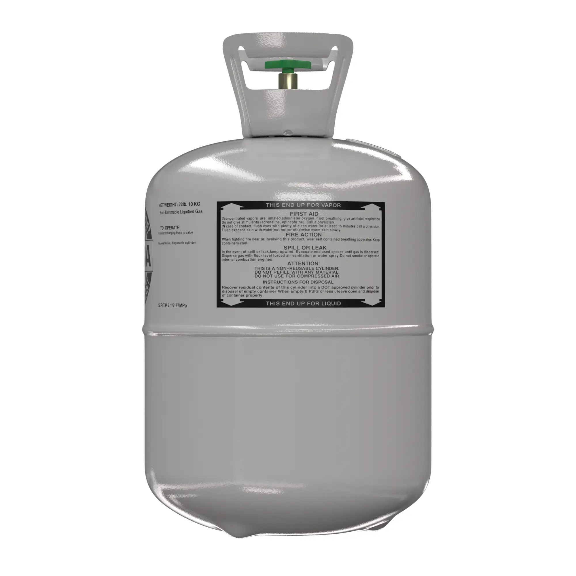 R448A 22 lb cylinder rear first-aid and disposal instructions