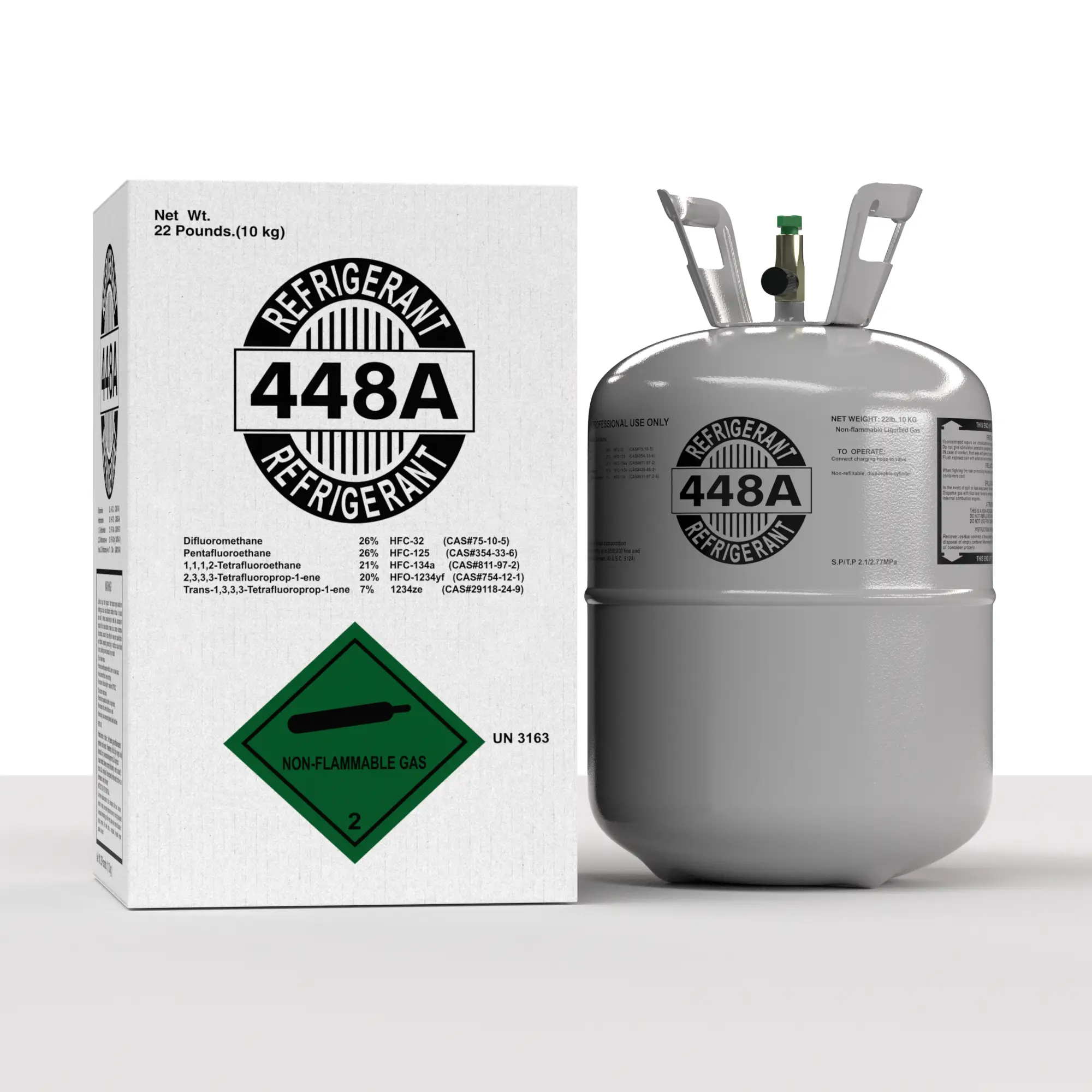 R448A 22 lb refrigerant cylinder with shipping carton
