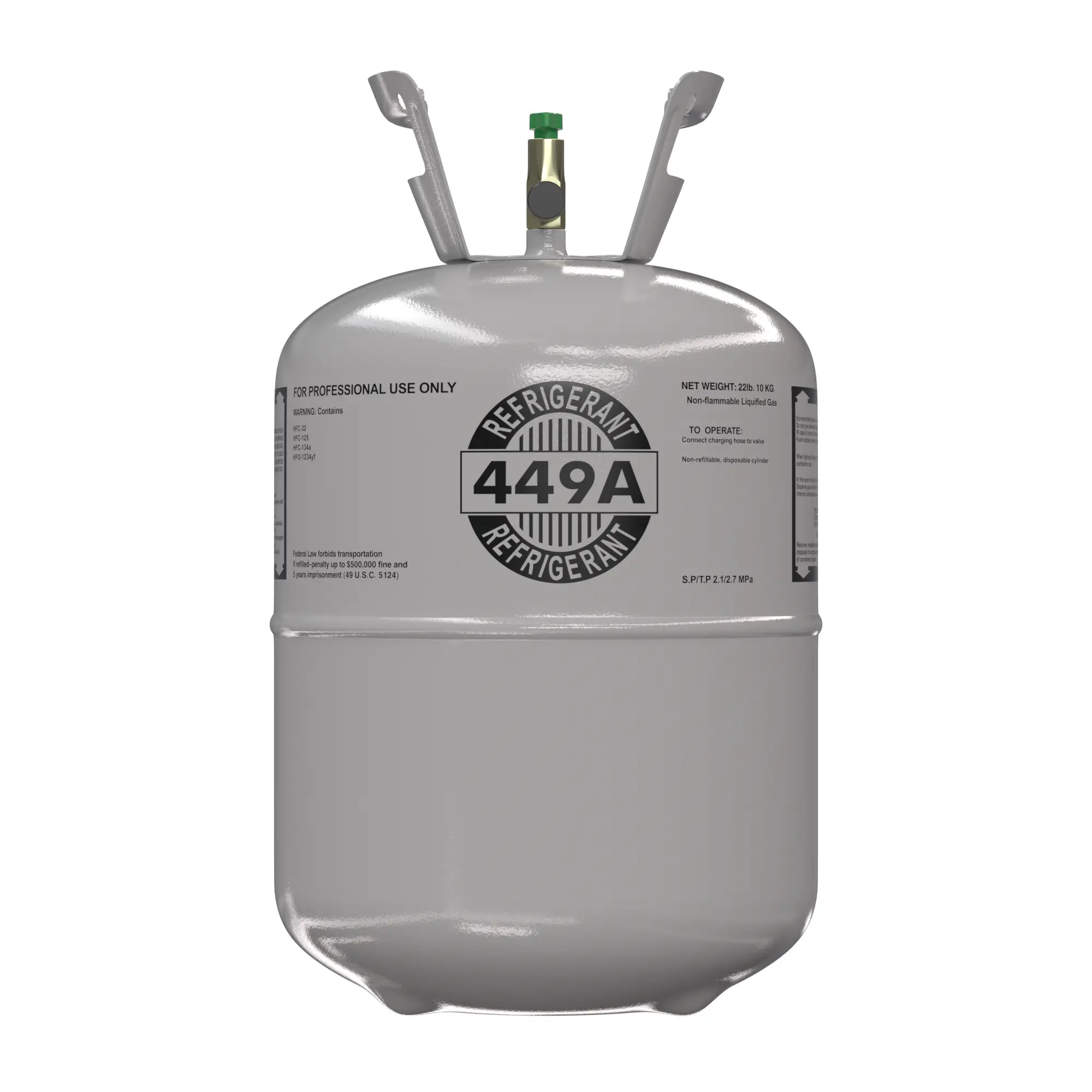 R449A 22 lb virgin refrigerant cylinder front view
