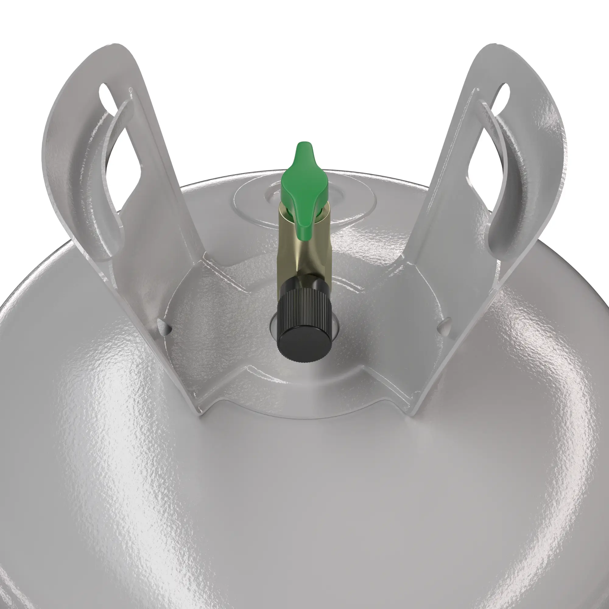 Close-up of R449A refrigerant cylinder valve and protective handles