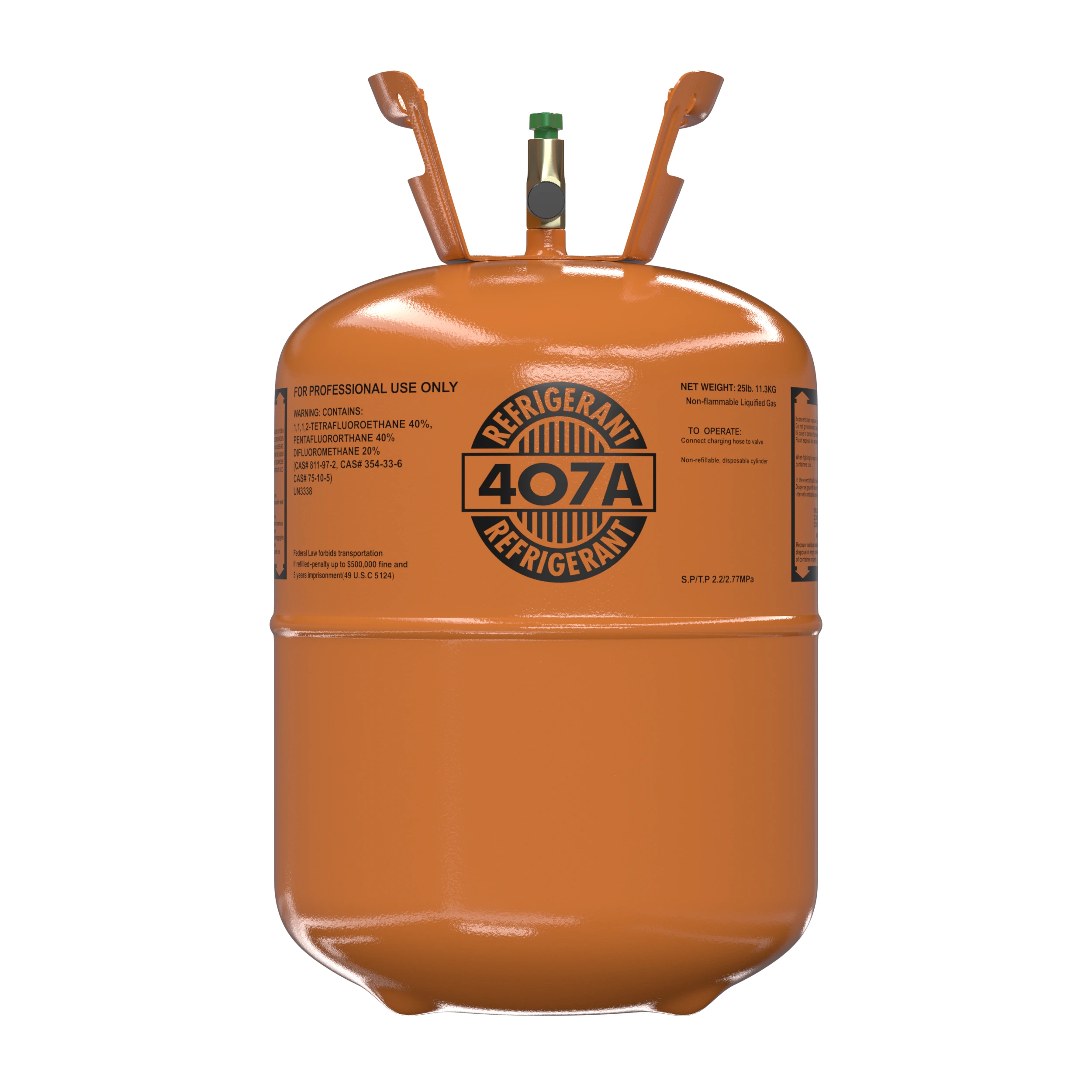 R407A 25 lb virgin refrigerant cylinder front view