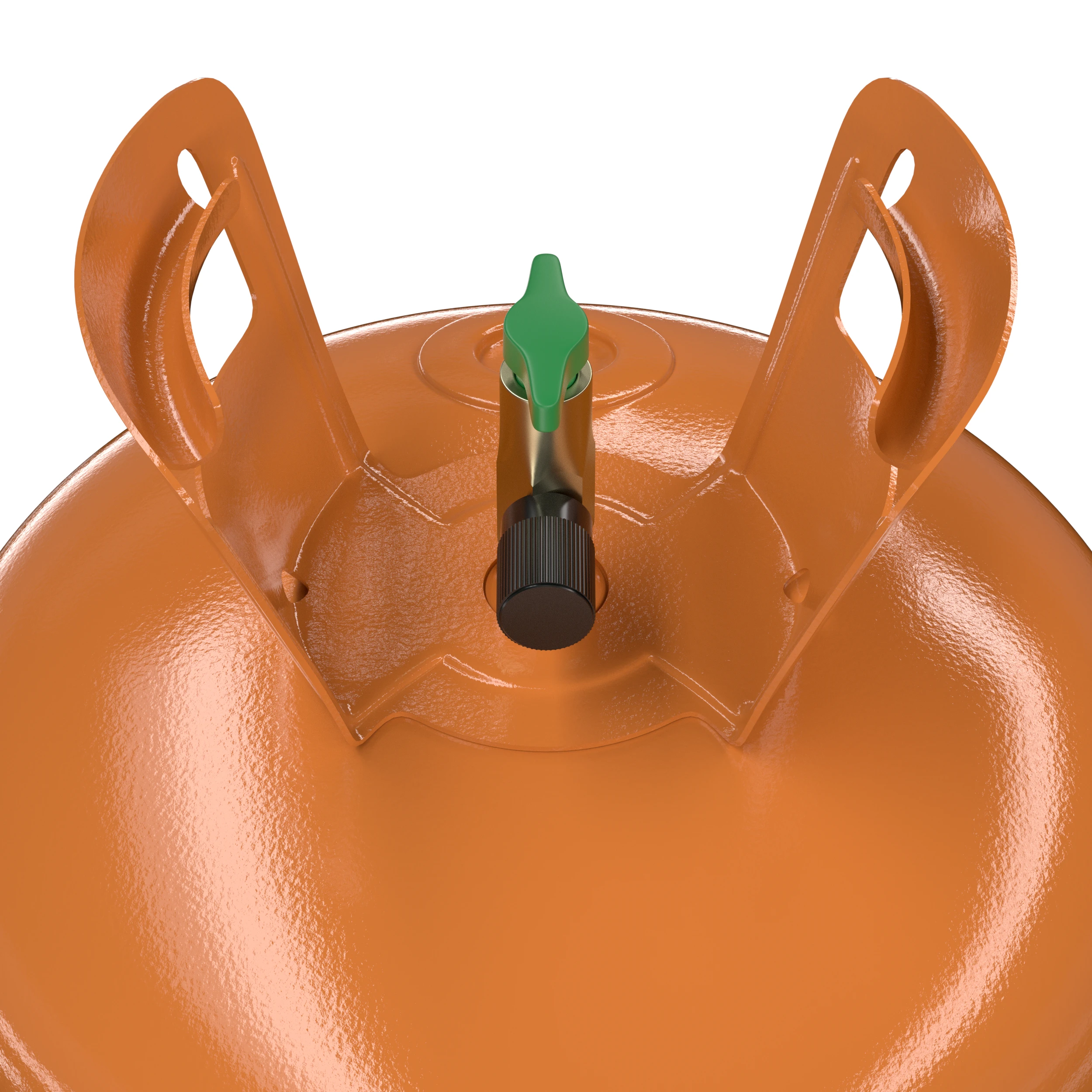 Close-up of R407A refrigerant cylinder valve and protective handles