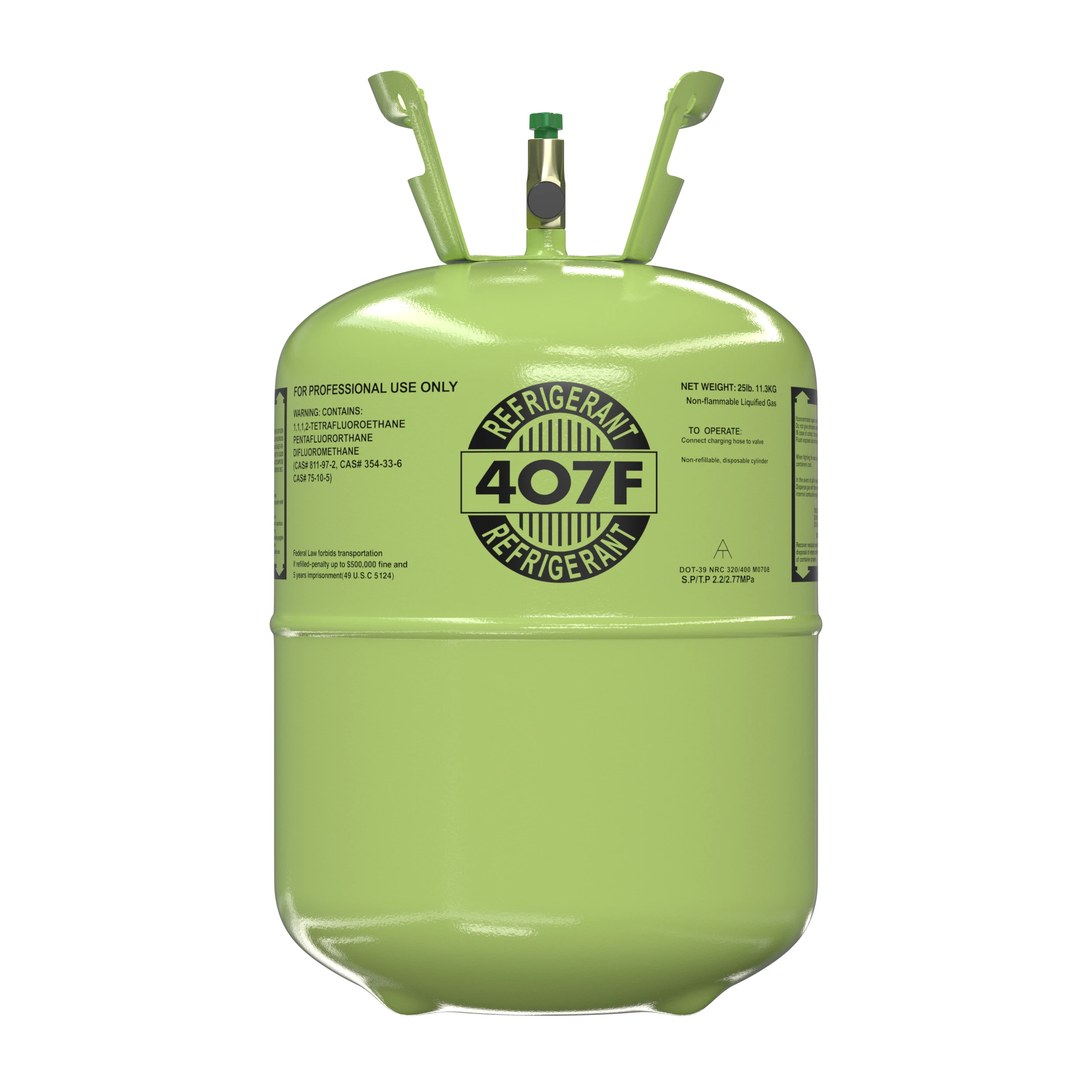 R407F 25 lb virgin refrigerant cylinder front view