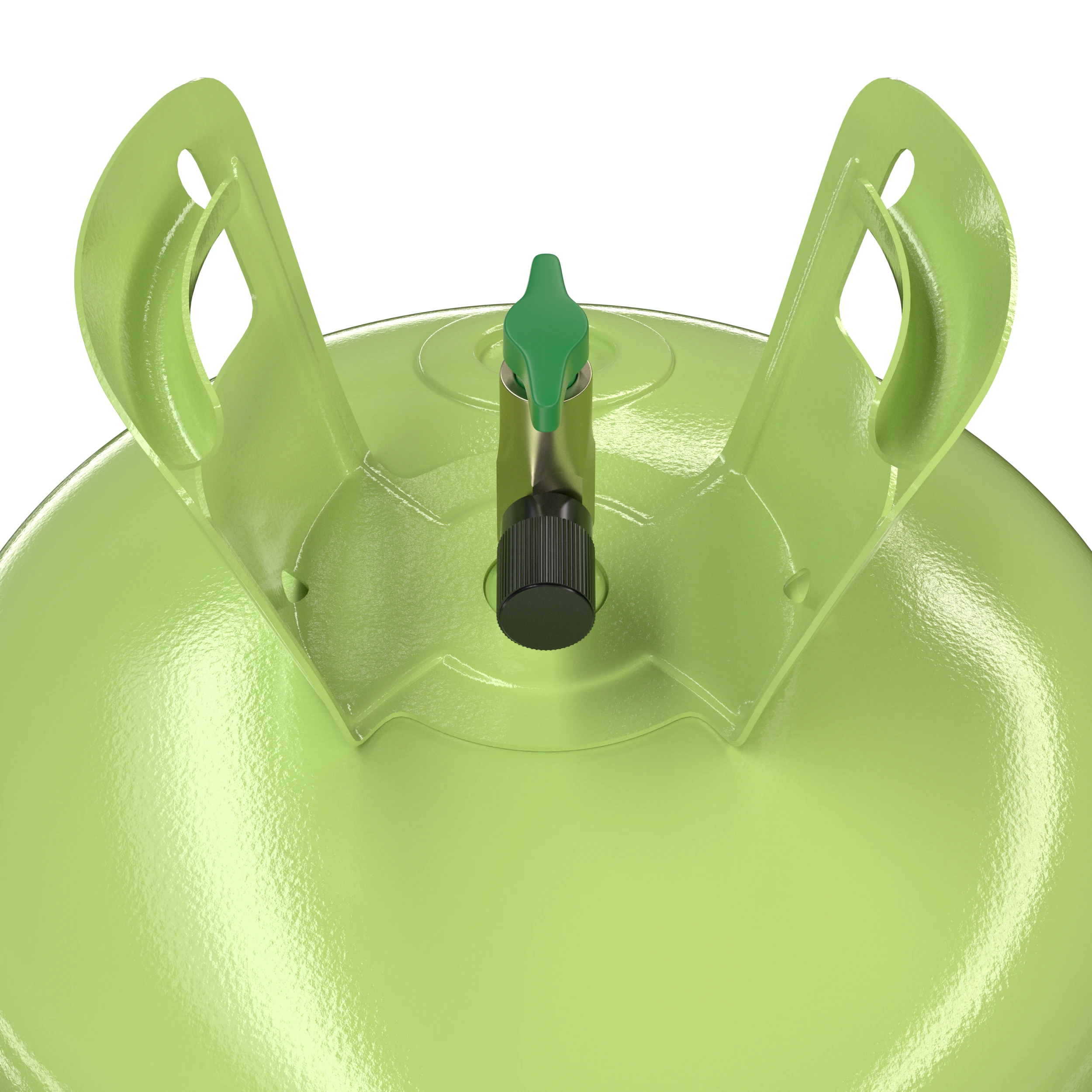 Close-up of R407F refrigerant cylinder valve and protective handles